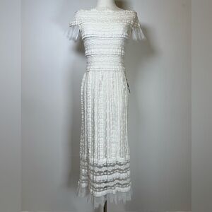 NWOT SHO By TADASHI Shoji Off-The-Shoulder White Lace Midi Dress Women’s Size XS